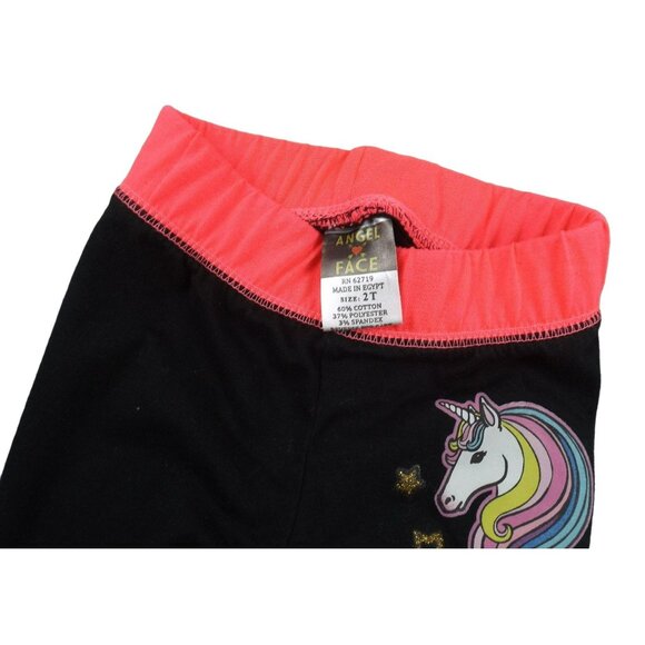 Rainbow Unicorn Angel Face Girls Black Leggings Neon Pink Waist size 2T JH1120 - Picture 3 of 3
